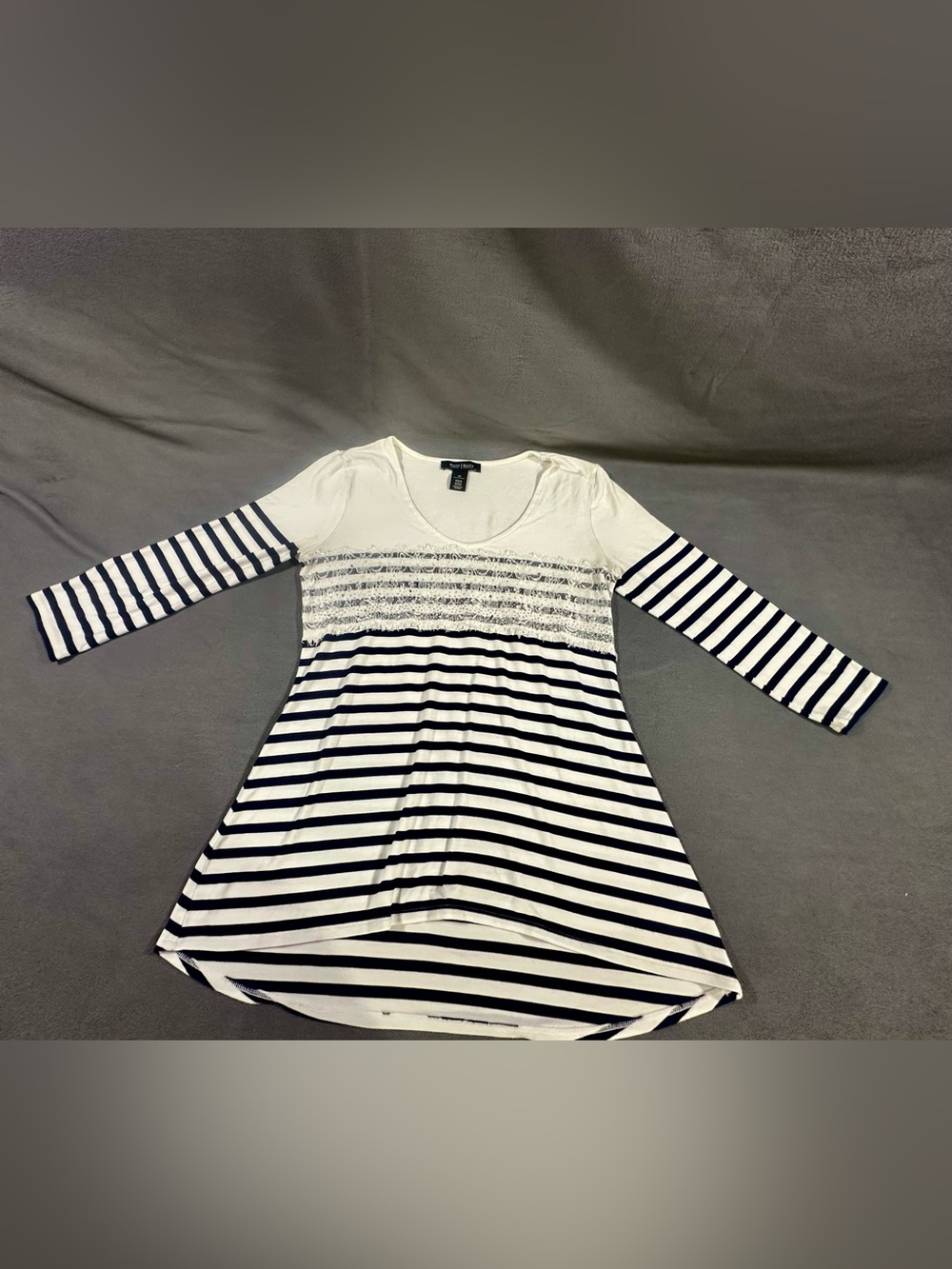 White House Black Market Blue & White Striped Scoop Neck Tunic